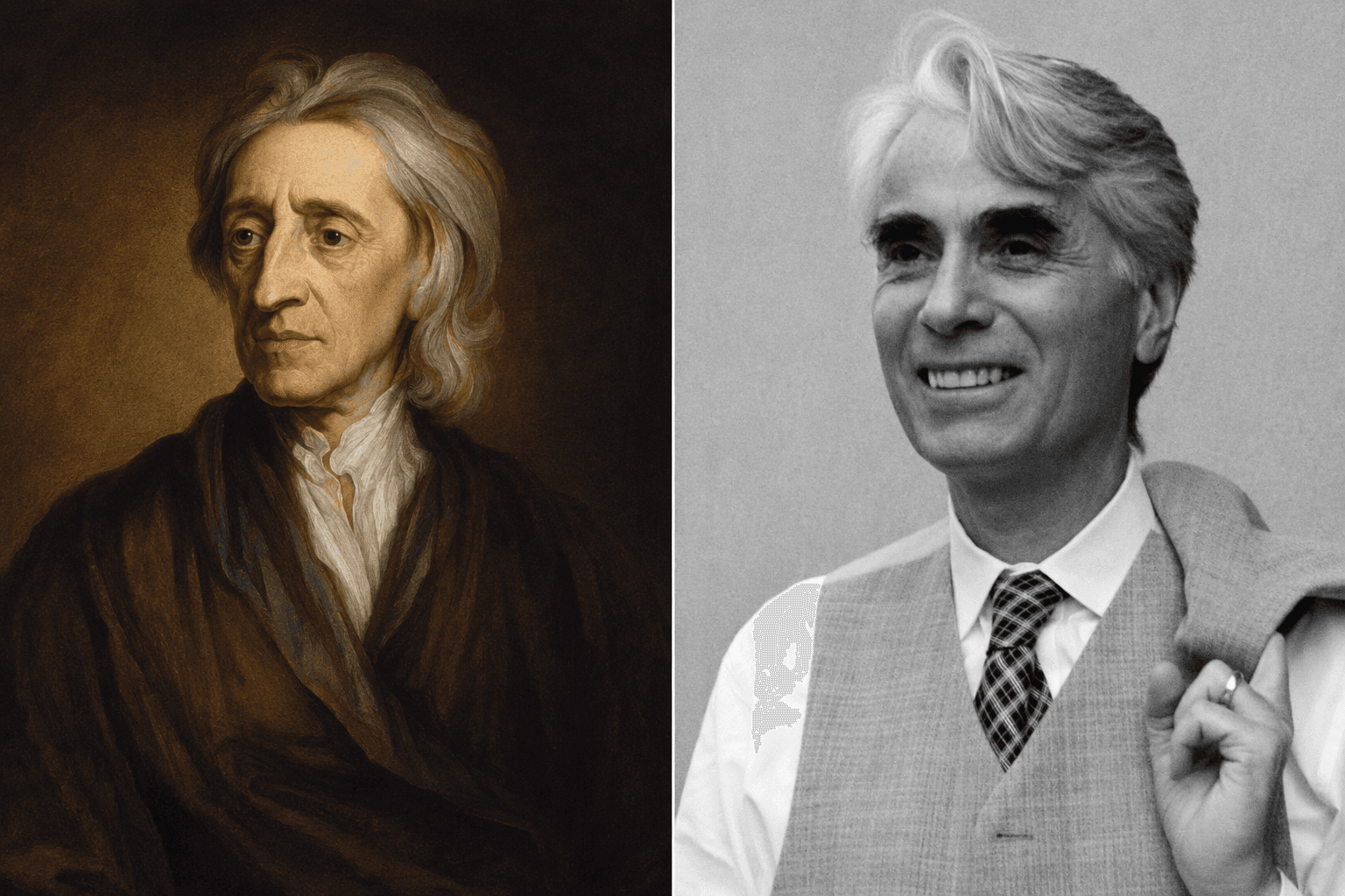 John Locke (retrato de Godfrey Kneller, 1697, Museo Hermitage). Robert Nozick, recreación.